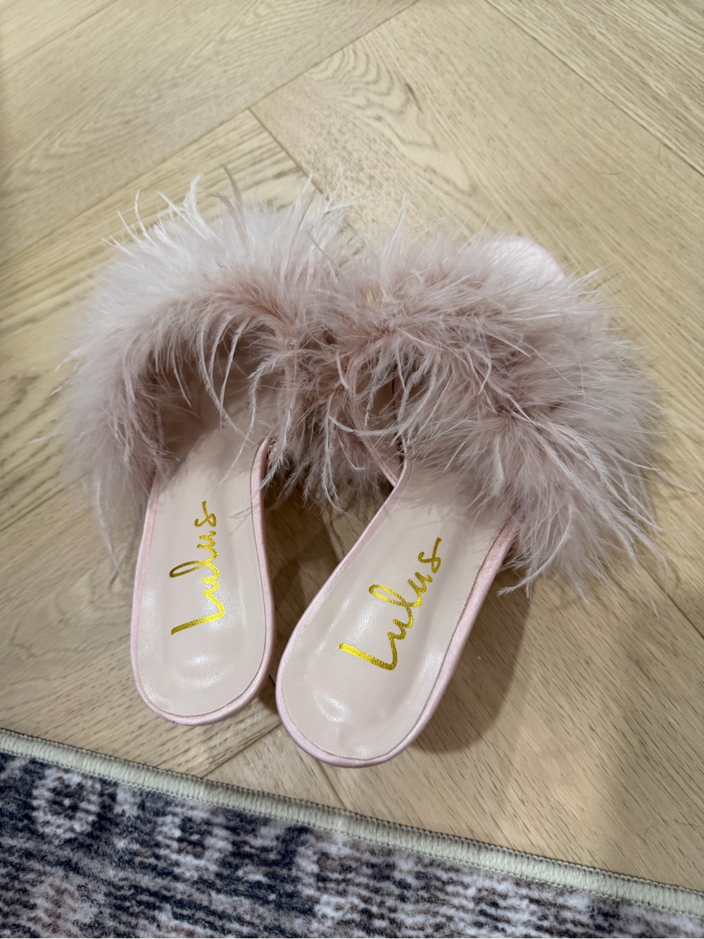 Lulu's Blush Feather Slide Sandals